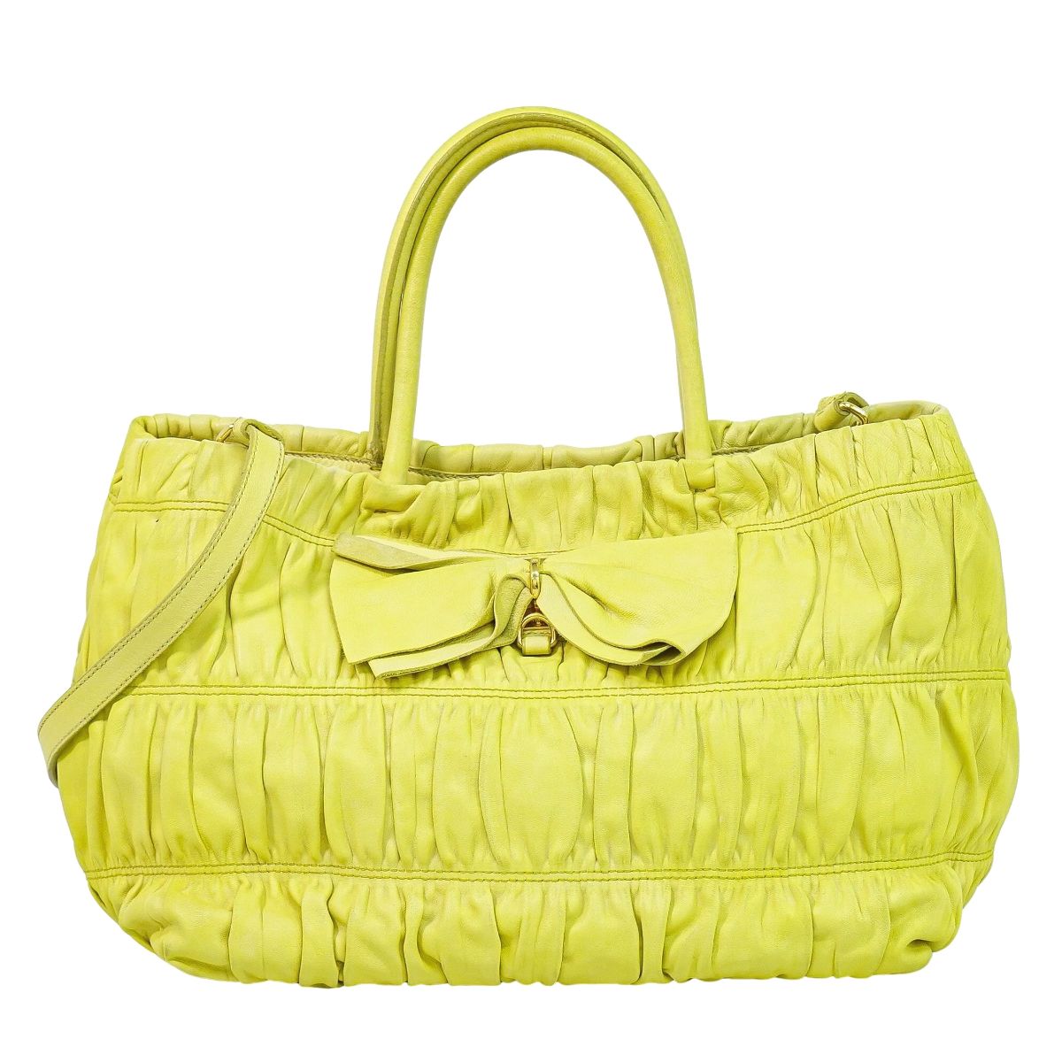 本物 プラダ PRADA リボン 2WAY ショルダーバッグ ハンドバッグ ポシェット レザー イエロー バッグ 中古・｜BRAND BOX