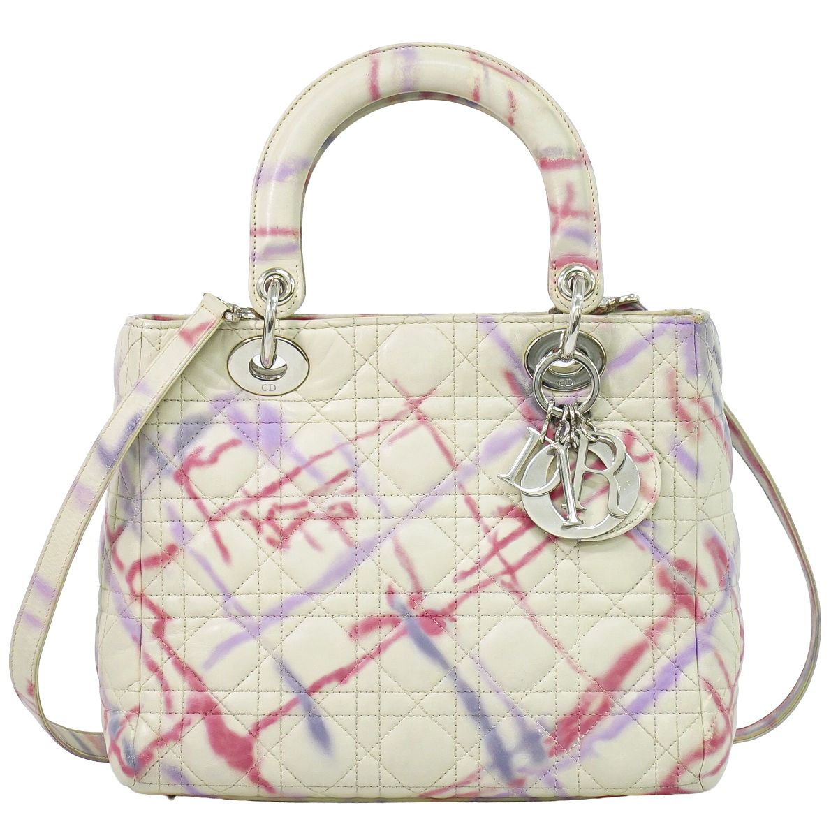 本物 クリスチャン ディオール Christian Dior レディディオール カナージュ 2WAY ショルダーバッグ ハンドバッグ レザー ホワイト ピンク パープル バッグ 中古・|BRAND BOX