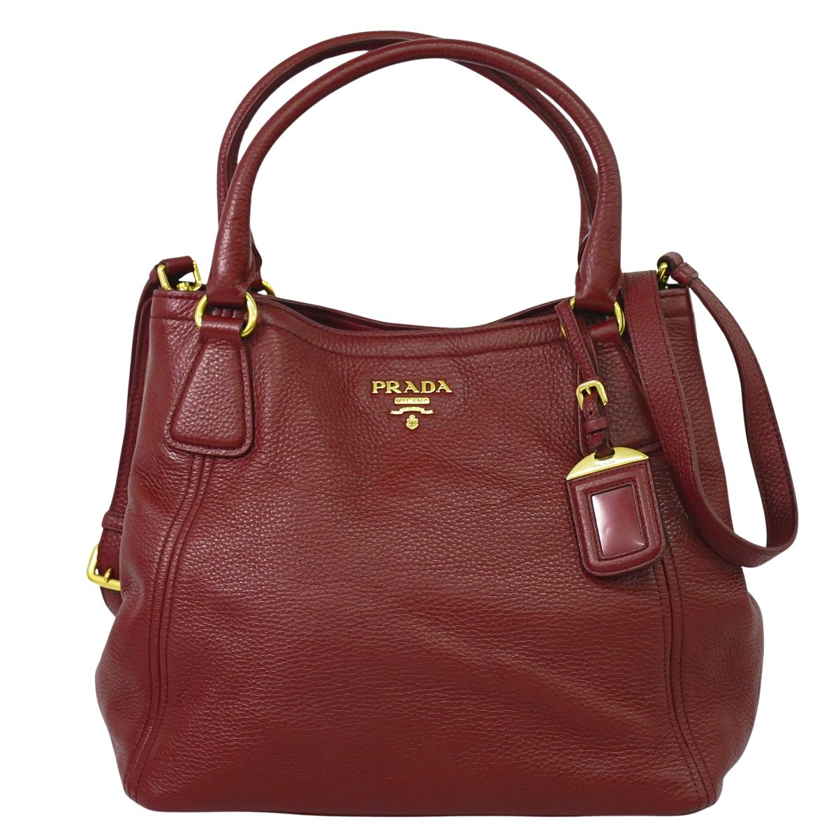 本物 プラダ PRADA レザー 2WAY ショルダーバッグ ハンドバッグ ポシェット ボルドー バッグ 中古・