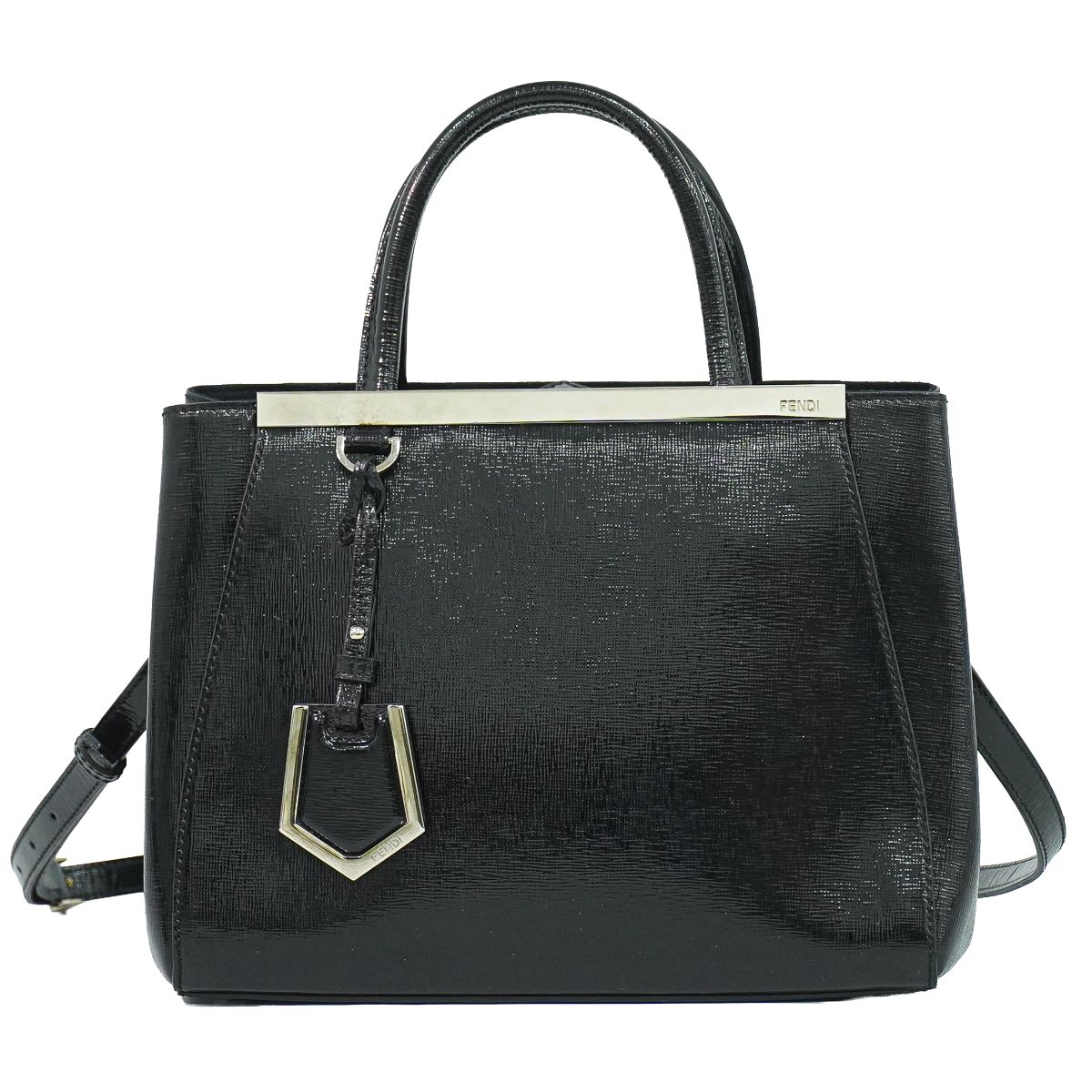 本物 フェンディ FENDI プチ トゥージュール 2WAY ショルダーバッグ ハンドバッグ ポシェット パテント レザー ブラック 8BH253 バッグ 中古・