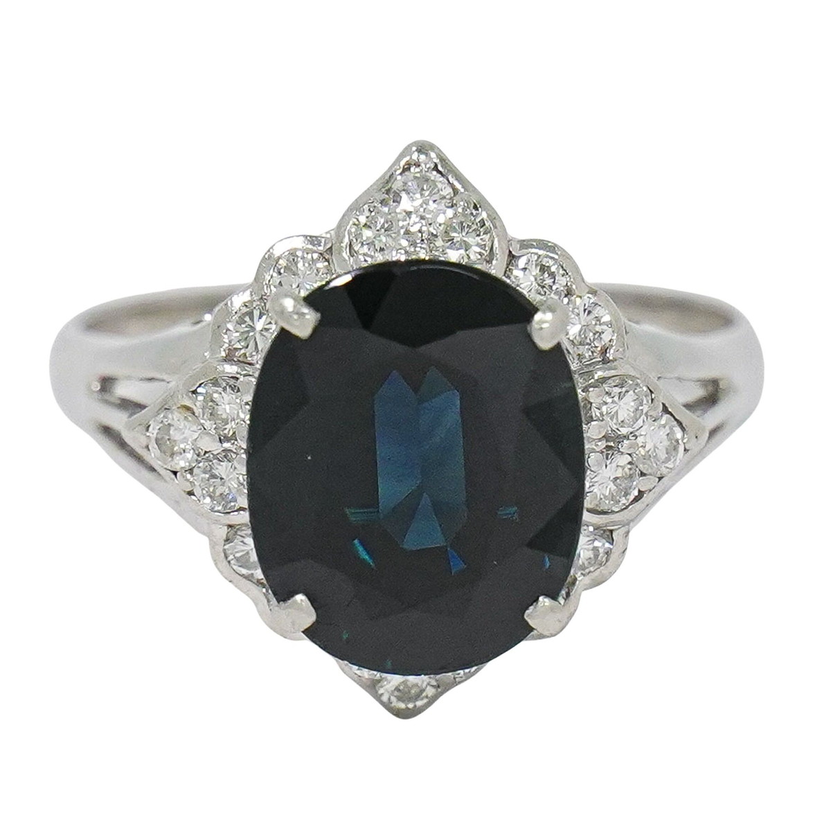 本物 サファイア 4.84ct ダイヤモンド 0.43ct Pt850 リング 指輪 17号 プラチナ ダークブルー アクセサリー ジュエリー 中古・｜BRAND BOX