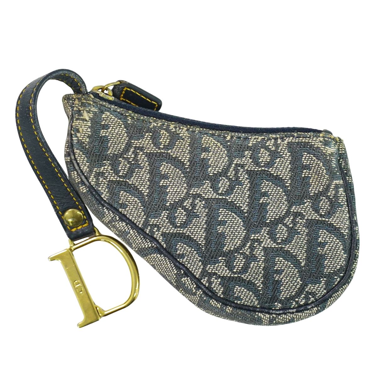 本物 クリスチャン ディオール Christian Dior サドル トロッター コインケース 小銭入れ ミニ ポーチ キャンバス ネイビー ベージュ Saddle 財布 ウォレット 中古・ 16,060円