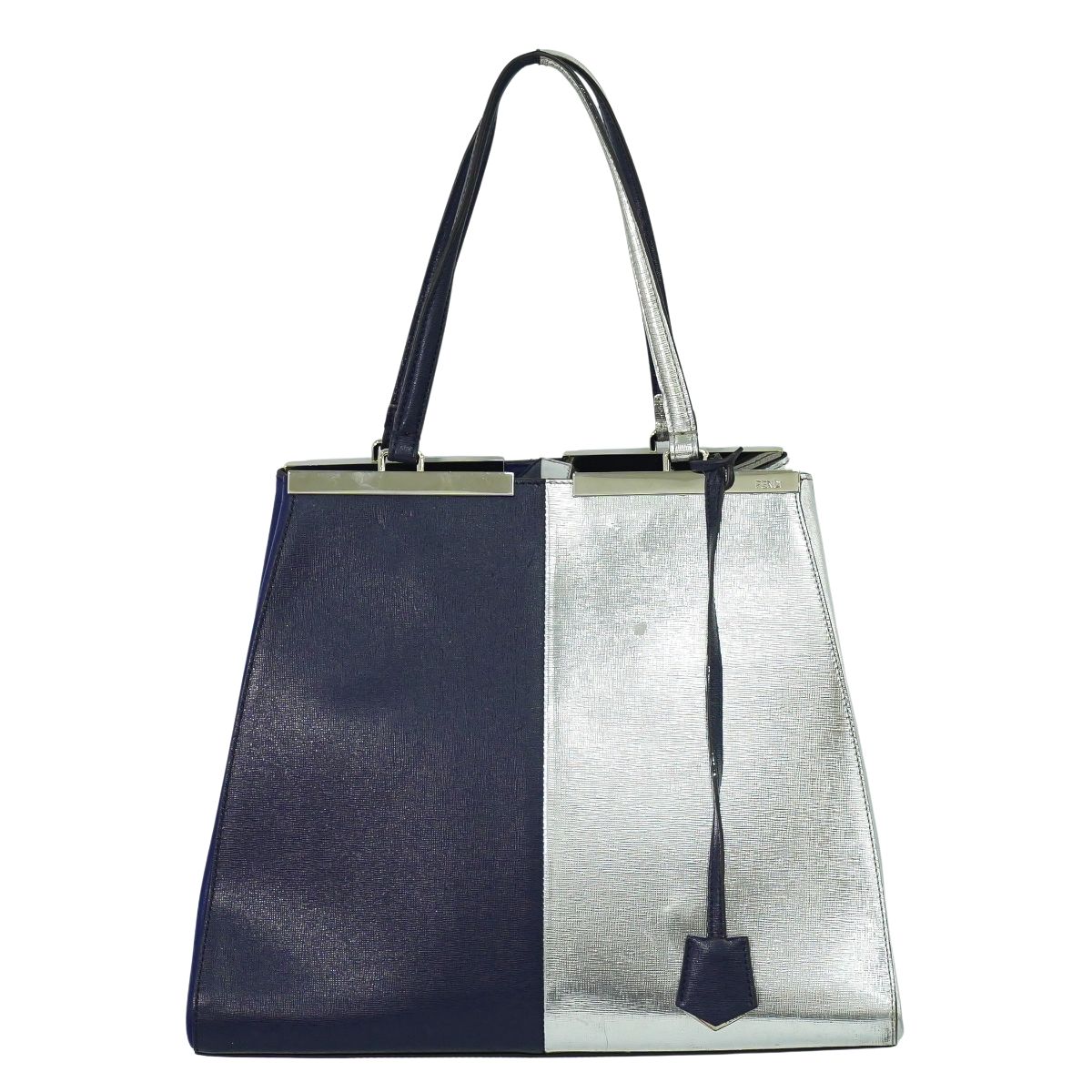 本物 フェンディ FENDI トロワジュール バイカラー トートバッグ ハンドバッグ PVC レザー ネイビー シルバー 8BH272 バッグ 中古・