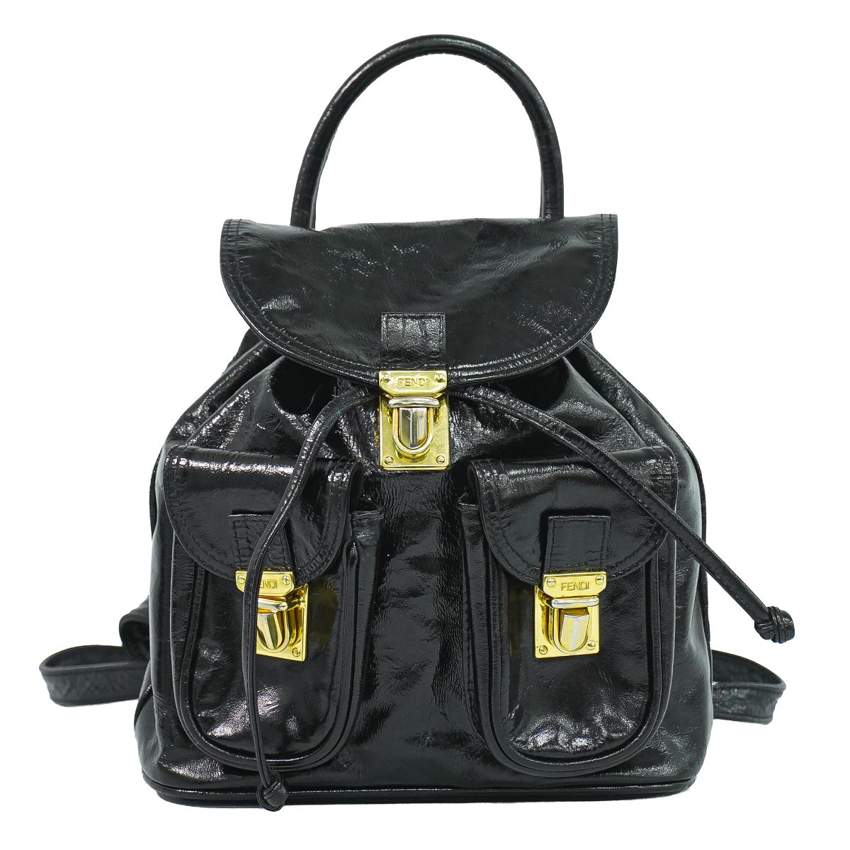 本物 フェンディ FENDI パテント レザー リュックサック バックパック ブラック バッグ 中古・