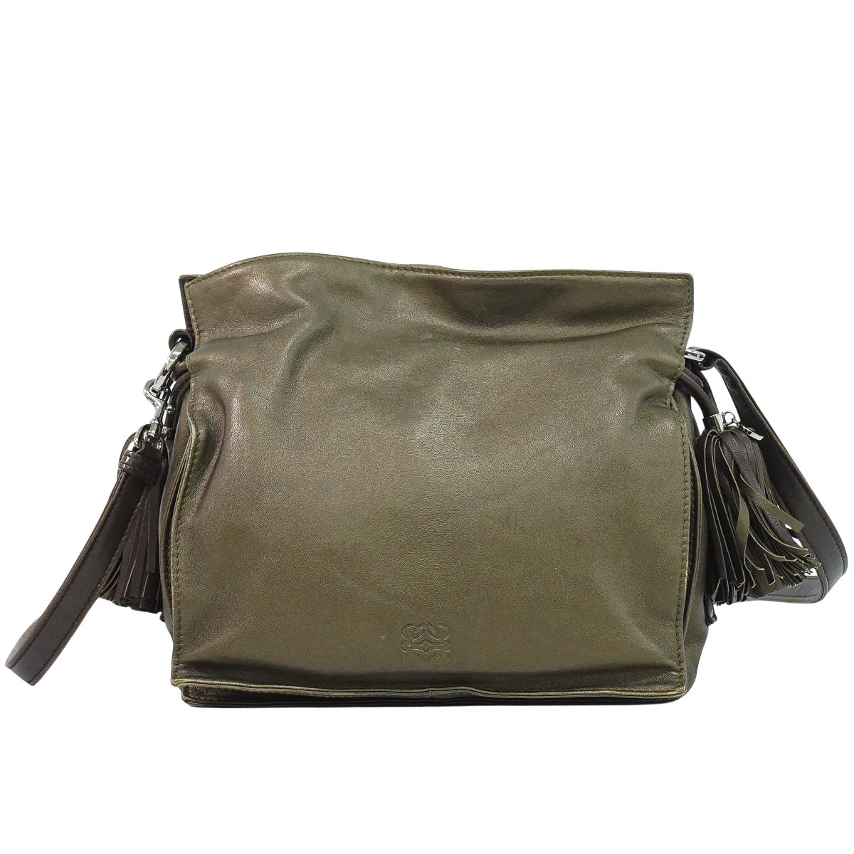 本物 ロエベ LOEWE フラメンコ タッセル ショルダーバッグ ポシェット レザー ブロンズ バッグ 中古・