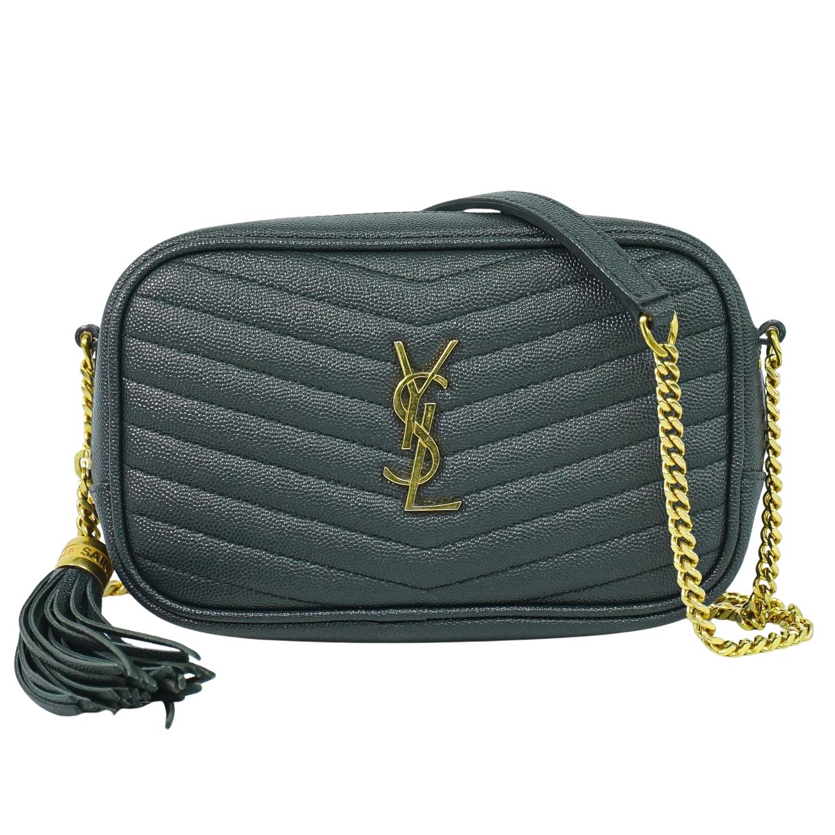 本物 サンローラン SAINT LAURENT ルー タッセル チェーン ショルダーバッグ ポシェット カメラバッグ レザー ダークグリーン 612579 Lou バッグ 中古・|BRAND BOX