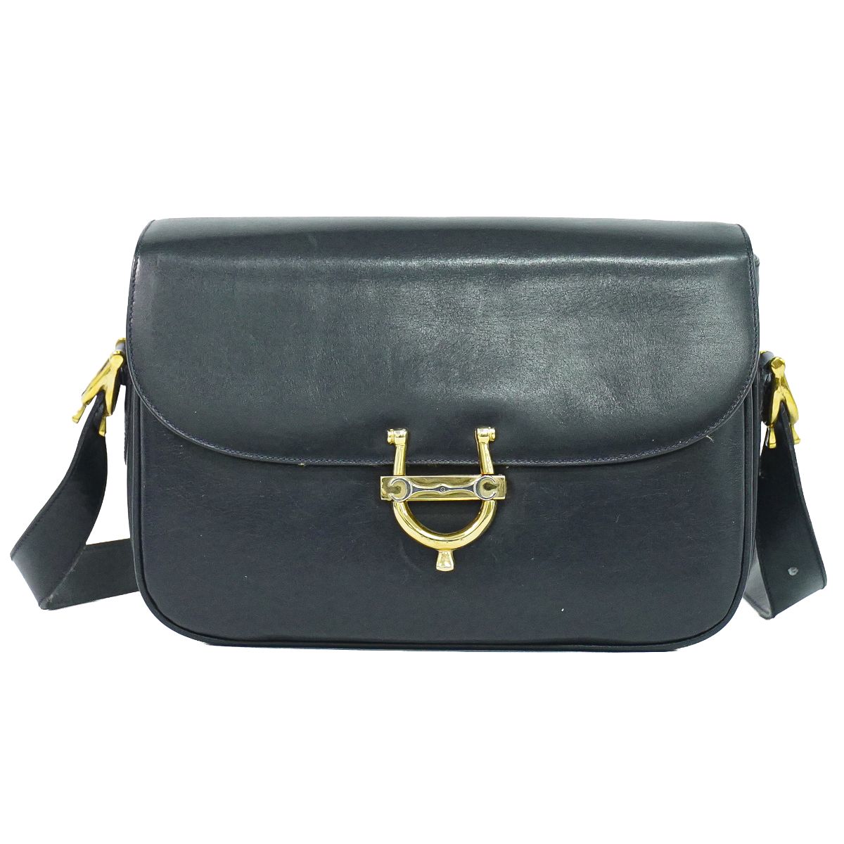 本物 セリーヌ CELINE ホースシュー ショルダーバッグ レザー ネイビー バッグ 中古・|BRAND BOX