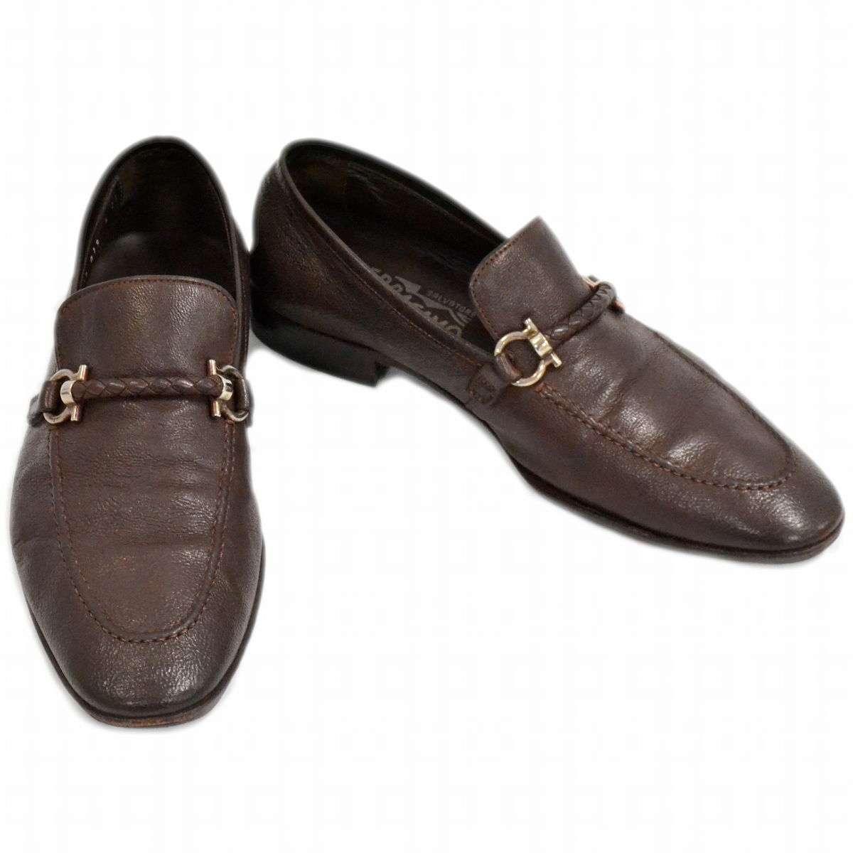 本物 サルヴァトーレ フェラガモ Salvatore Ferragamo ガンチーニ ローファー ビジネスシューズ 革靴 6 レザー ブラウン メンズ 靴 シューズ 中古 驚きの値段
