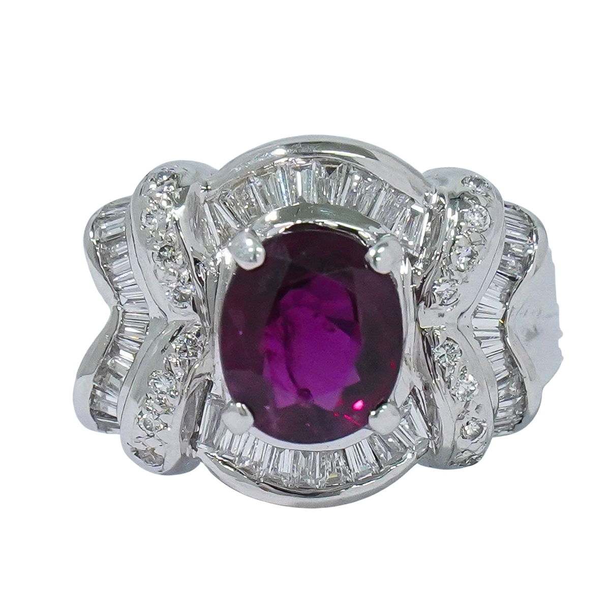 本物 ルビー 1.73ct ダイヤモンド 0.46 0.12ct 18K WG リング 指輪 11号 ホワイトゴールド レッド アクセサリー ジュエリー 中古|BRAND BOX