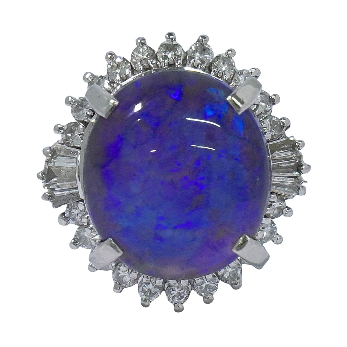 本物 ブラックオパール 7.344ct ダイヤモンド 0.541ct Pt900 リング 指輪 14号 プラチナ ブルー アクセサリー ジュエリー 中古