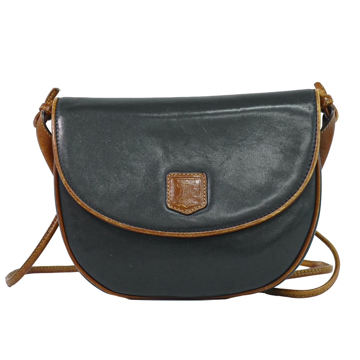 本物 セリーヌ CELINE なめし革 ショルダーバッグ ポシェット 黒いこと 御徒面子 中古・
