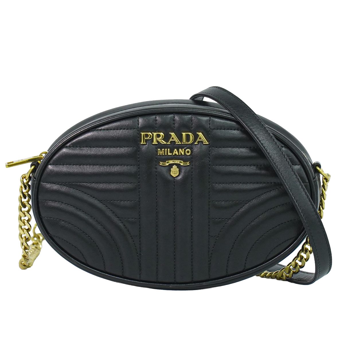 本物 プラダ PRADA ダイアグラム チェーン ショルダーバッグ ポシェット レザー ブラック 1BH131 Diagramme バッグ 中古・|BRAND BOX