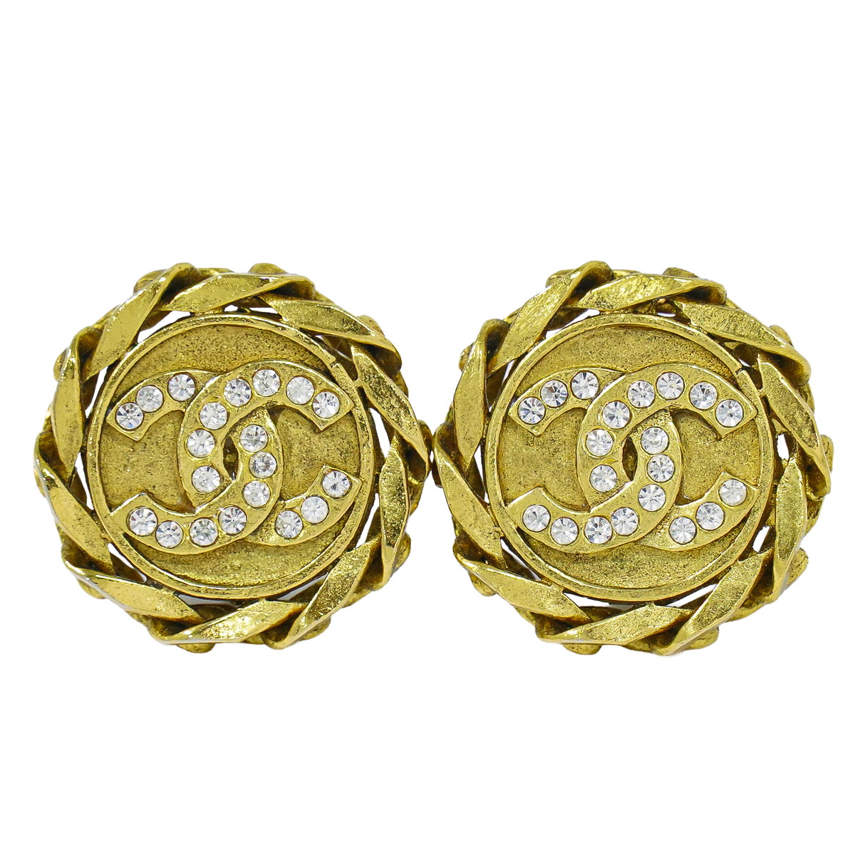 本物 シャネル CHANEL ココマーク ラインストーン イヤリング GP ゴールド メッキ Coco Mark アクセサリー ジュエリー 中古・