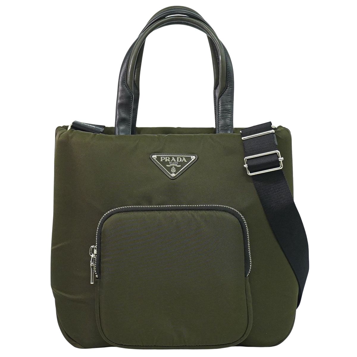 本物 プラダ PRADA テスート ポケット 2WAY ショルダーバッグ トートバッグ ハンドバッグ ナイロン カーキ 1BG273 バッグ 中古・