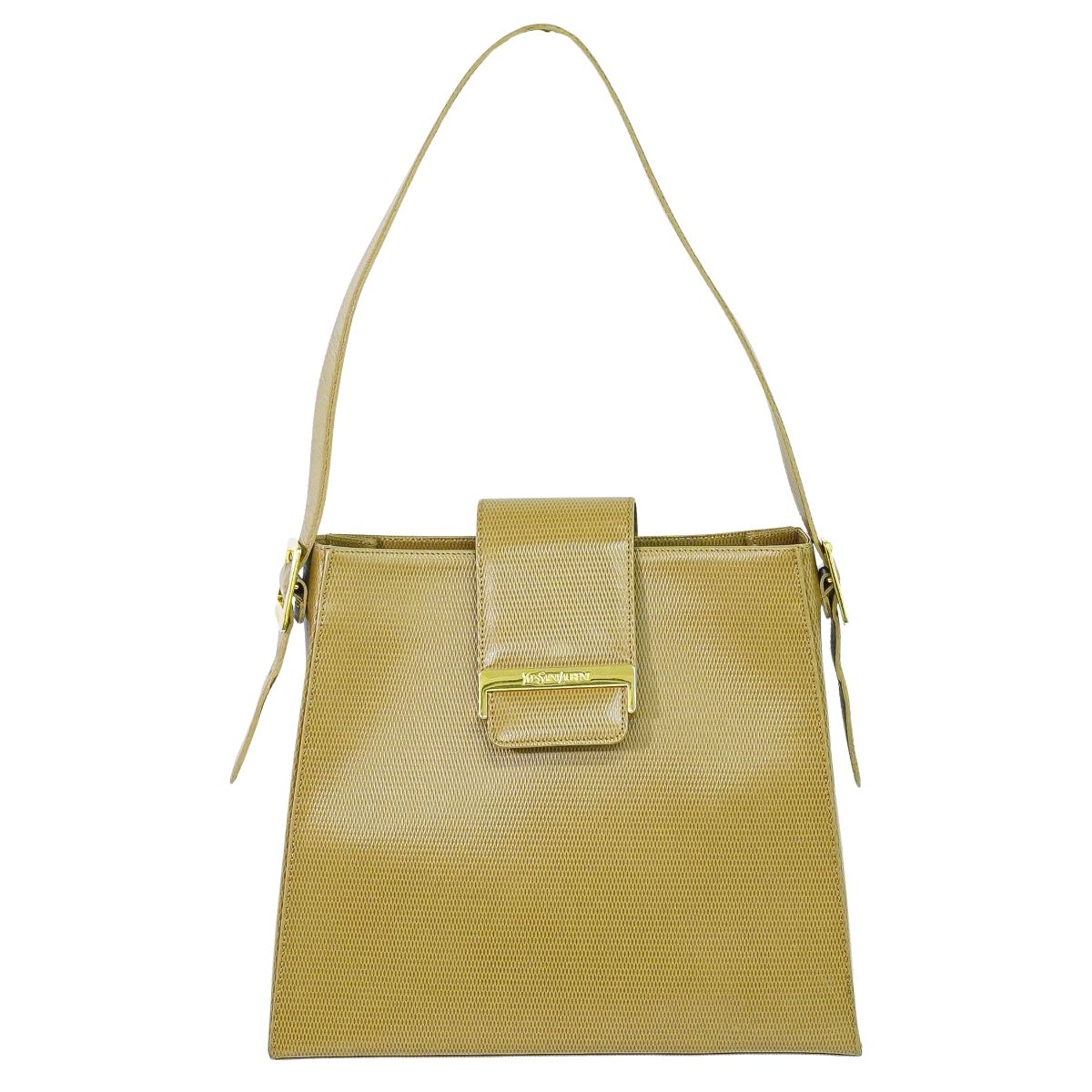 本物 前日 サンローラン YVES SAINT LAURENT YSL 型押し なめし革 ショルダーバッグ ベージュ 御徒面子 中古・