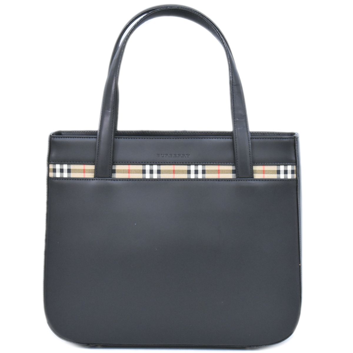 極美品　バーバリー ハンドバッグ　レザー　ブラック　ノバチェック　シボ革 極美品‼️ Burberry ハンドバッグ ノバチェック レザー ブラック