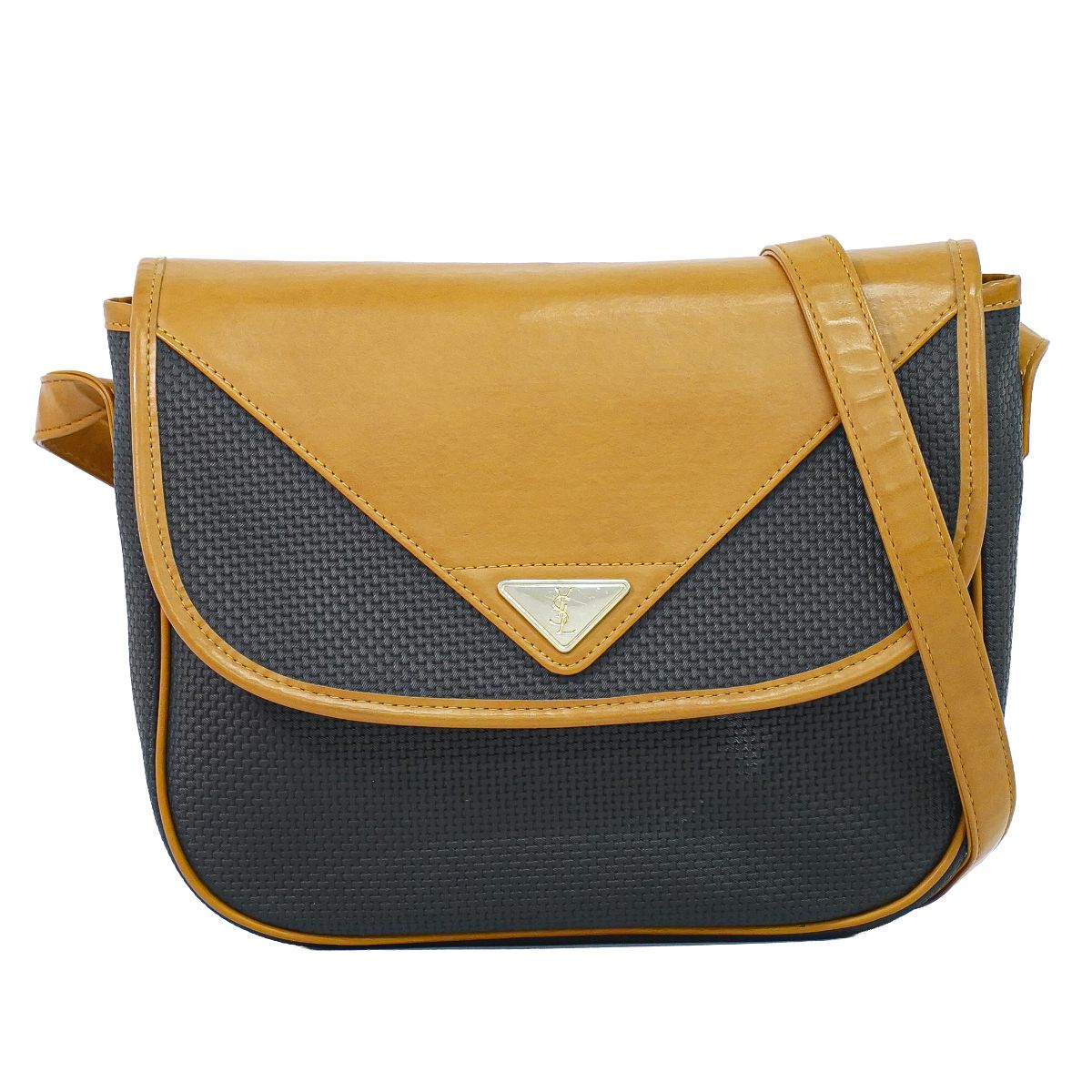 本物 前日 サンローラン YVES SAINT LAURENT YSL PVC ショルダーバッグ ポシェット 黒いこと 赤銅色 御徒面子 中古・