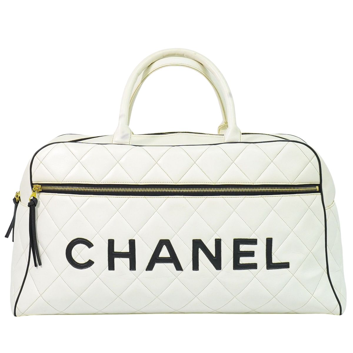 本物 シャネル CHANEL マトラッセ ボストンバッグ ハンドバック 突き抜く御徒面子 なめし革 白いこと Matelasse 御徒面子 中古・