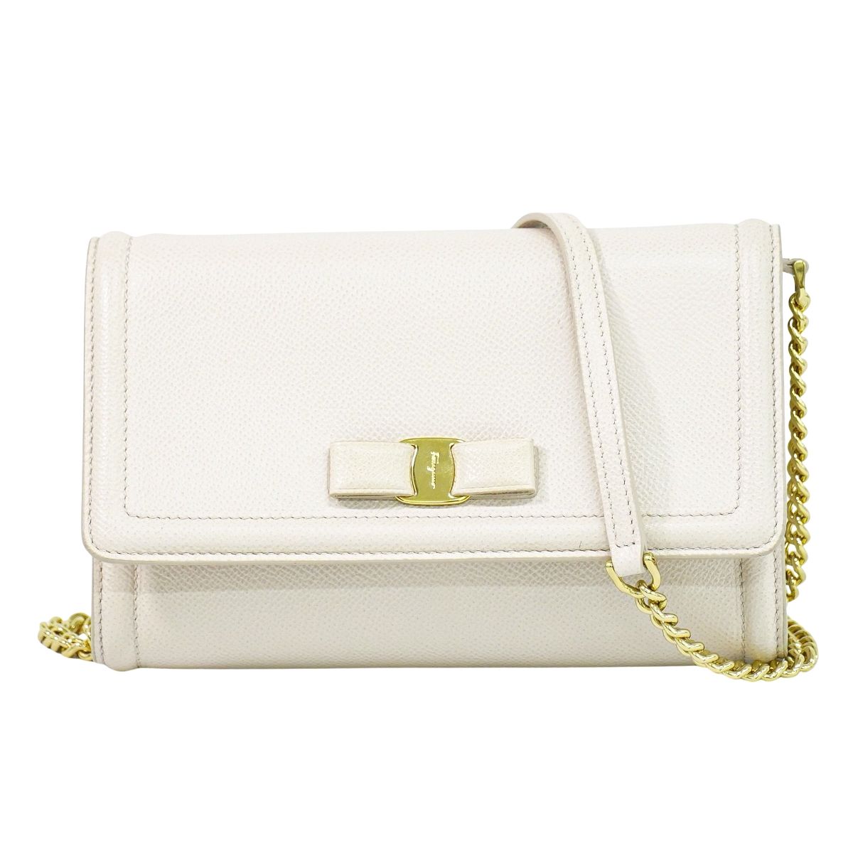 本物 サルヴァトーレ フェラガモ Salvatore Ferragamo ヴァラ シュロの葉 2WAY ショルダーバッグ クラッチペダル御徒面子 ポシェット なめし革 サクラ色ベージュ 御徒面子 中古・