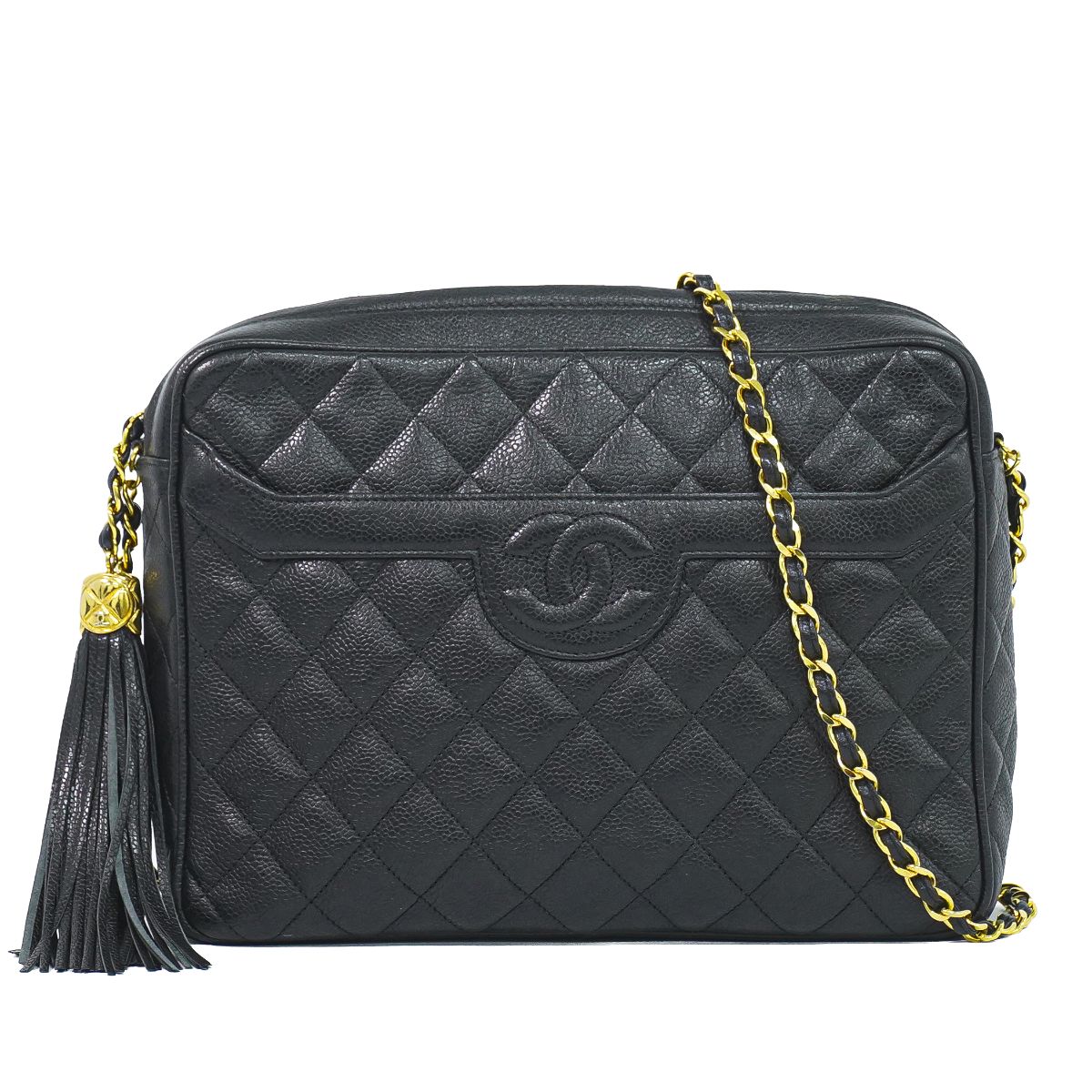 本物 シャネル CHANEL ココマーク マトラッセ タッセル チェーン ショルダーバッグ ポシェット キャビアスキン レザー ブラック Matelasse バッグ 中古・｜BRAND BOX