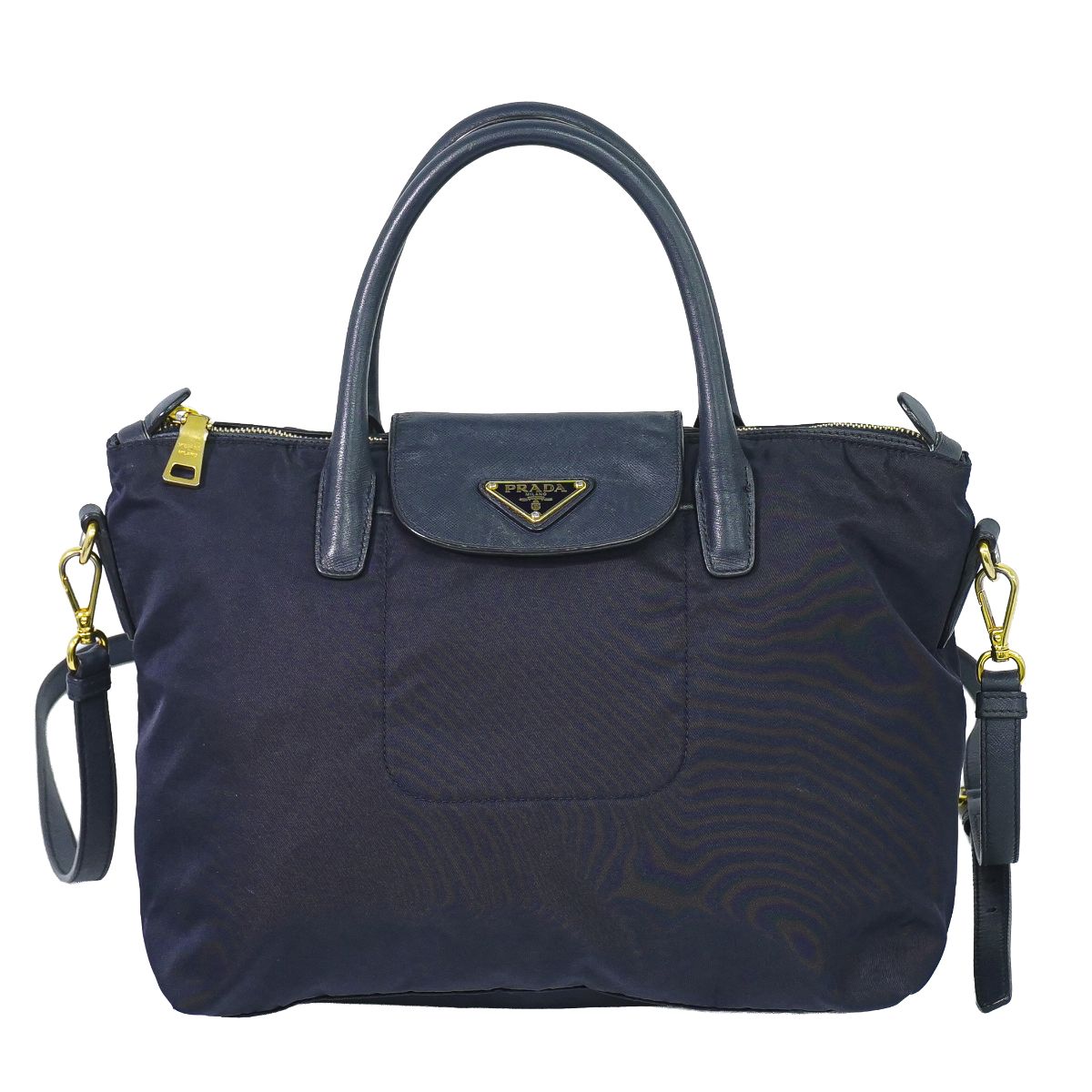 本物 プラダ PRADA ナイロン レザー 2WAY ショルダーバッグ トートバッグ ハンドバッグ ネイビー バッグ 中古・|BRAND BOX