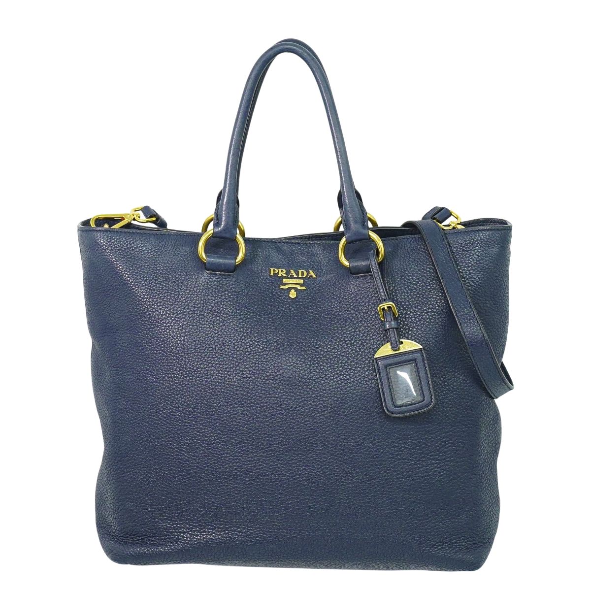 本物 プラダ PRADA レザー 2WAY ショルダーバッグ トートバッグ ハンドバッグ ネイビー バッグ 中古・|BRAND BOX