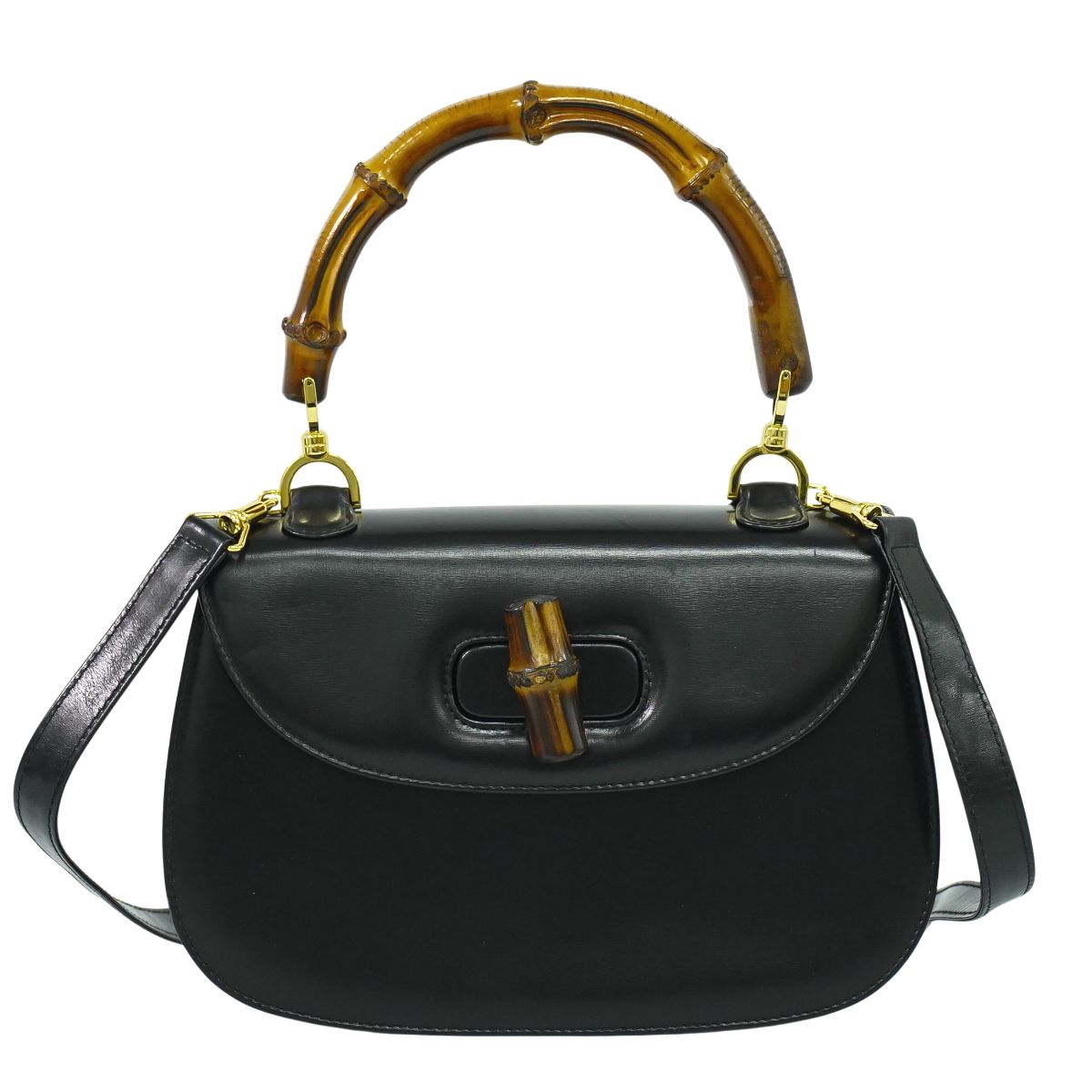 本物 グッチ GUCCI バンブー 2WAY ショルダーバッグ ハンドバッグ ポシェット レザー ブラック Bamboo バッグ 中古・|BRAND BOX