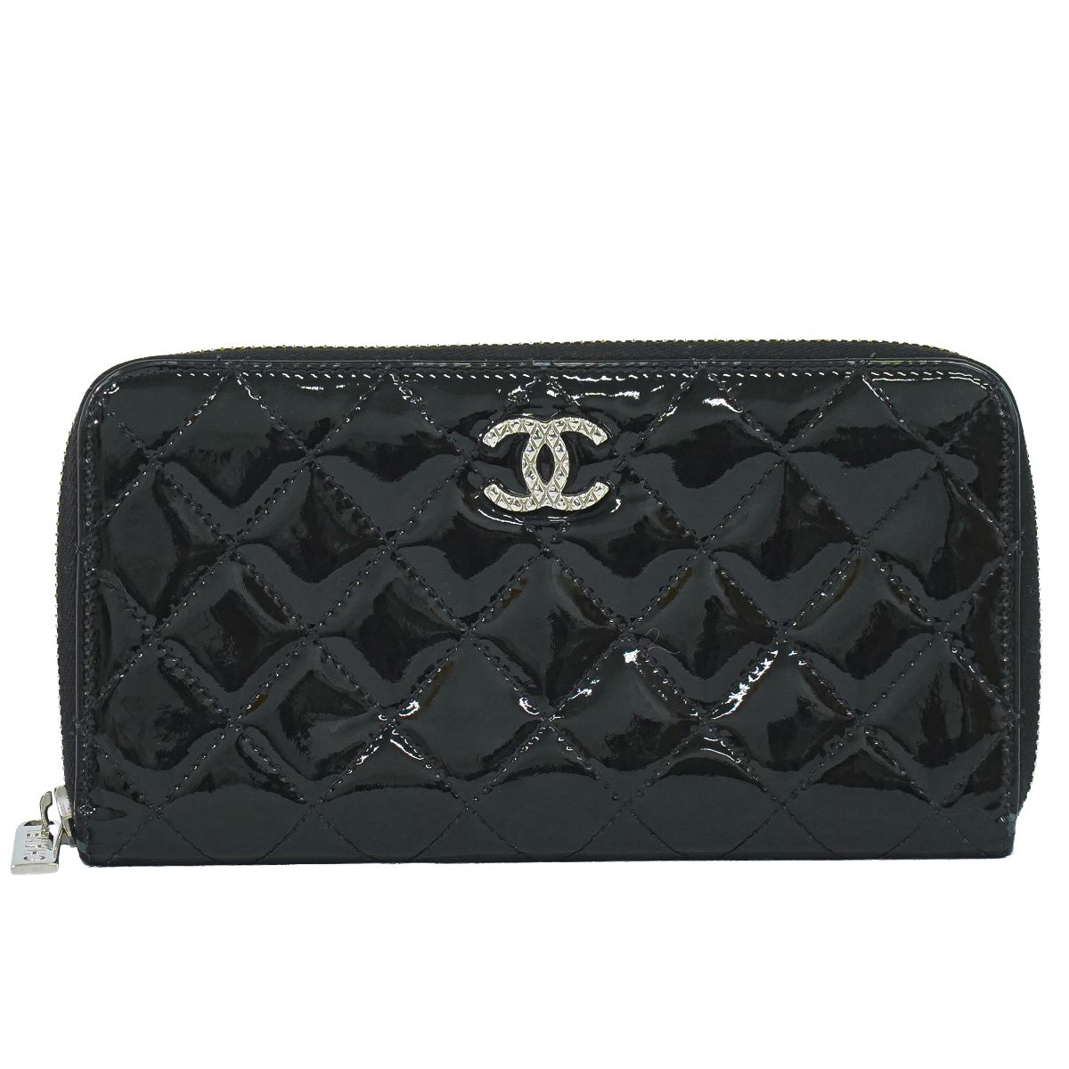 本物 シャネル CHANEL ココマーク マトラッセ ラウンドジップ 長紙入れ ロングウォレット 専売特許 なめし革 黒いこと Matelasse 紙入れ ウォレット 中古・