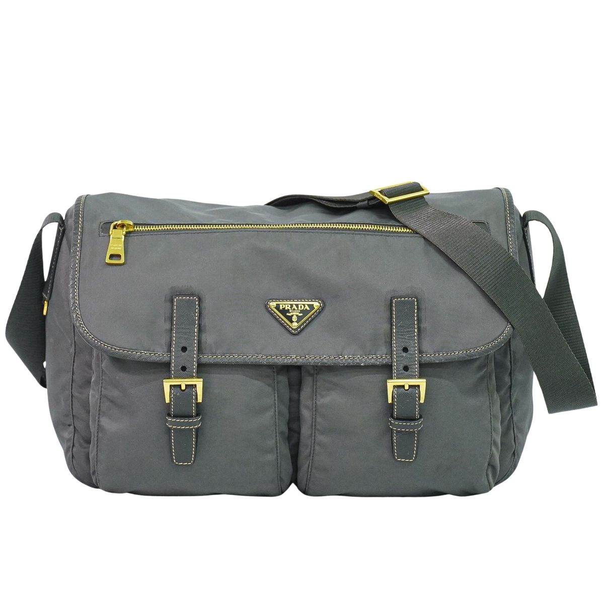 本物 プラダ PRADA ナイロン ショルダーバッグ メッセンジャーバッグ ポシェット グレー バッグ 中古・｜BRAND BOX