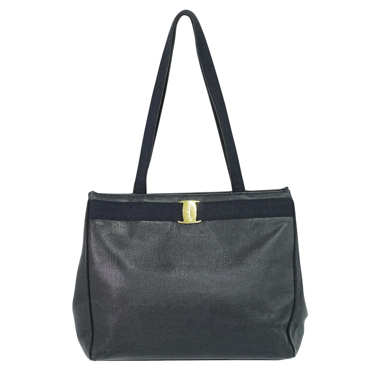 本物 サルヴァトーレ フェラガモ Salvatore Ferragamo ヴァラ ショルダーバッグ トートバッグ なめし革 黒いこと Vara 御徒面子 中古・