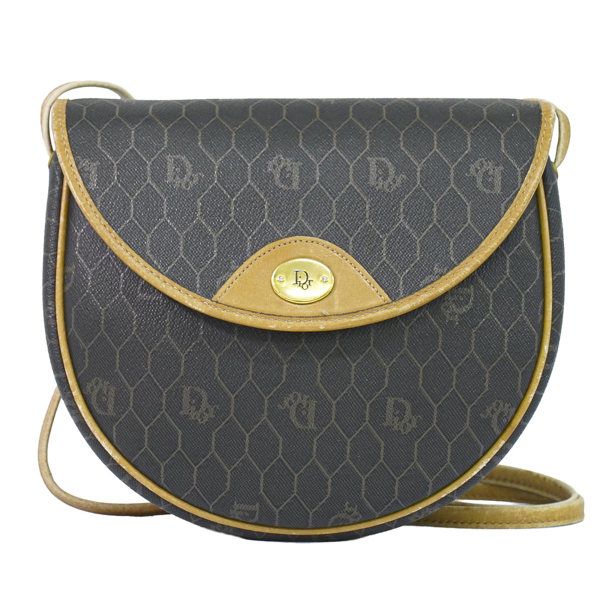 本物 クリスチャン ディオール Christian Dior ハニカム柄 ショルダーバッグ ポシェット PVC ブラック バッグ 中古・｜BRAND BOX