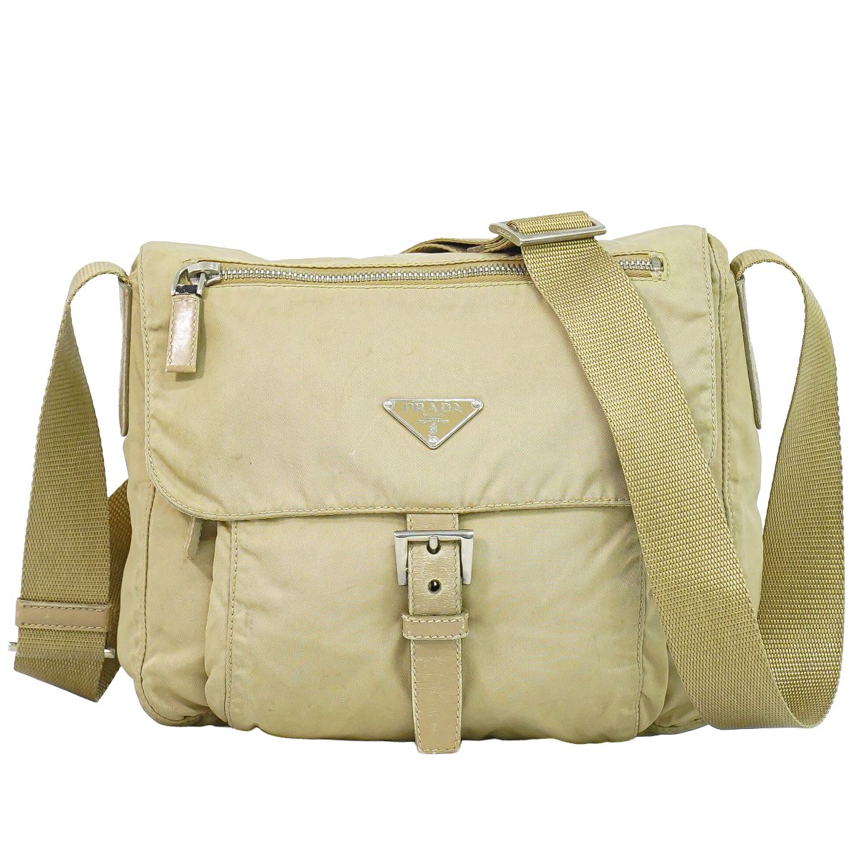 本物 プラダ PRADA ナイロン ショルダーバッグ ポシェット ベージュ 御徒面子 中古・