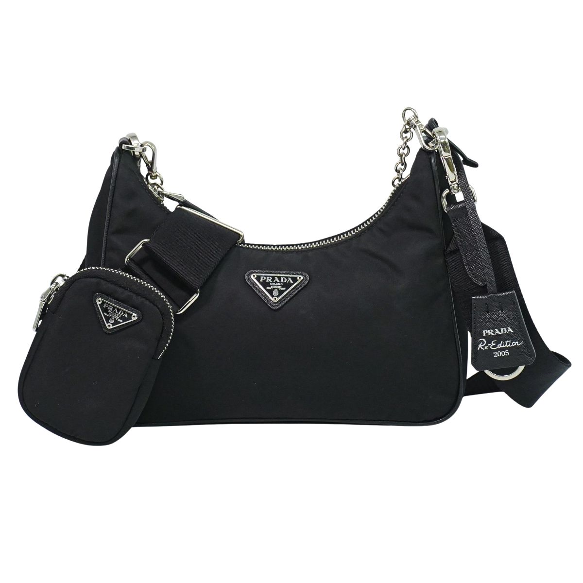 本物 プラダ PRADA Re-Edition 2005 2WAY ショルダーバッグ ハンドバッグ ポシェット ナイロン ブラック バッグ 中古・