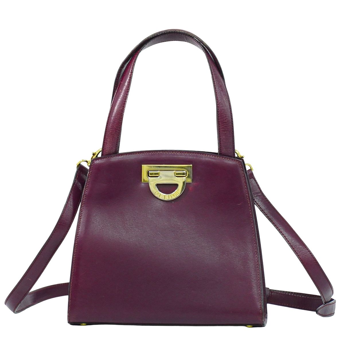 本物 セリーヌ CELINE レザー 2WAY ショルダーバッグ ハンドバッグ ポシェット パープル バッグ 中古・