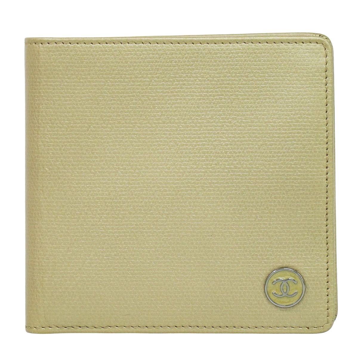 本物 シャネル CHANEL ココマーク ココボタン 二つ折り 折紙入れ コンパクトウォレット なめし革 ベージュ Coco Mark 紙入れ ウォレット 中古・