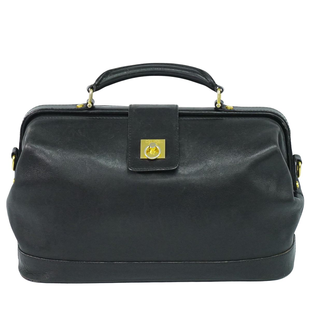 本物 セリーヌ CELINE レザー ハンドバッグ ドクターズバッグ ブラック バッグ 中古・