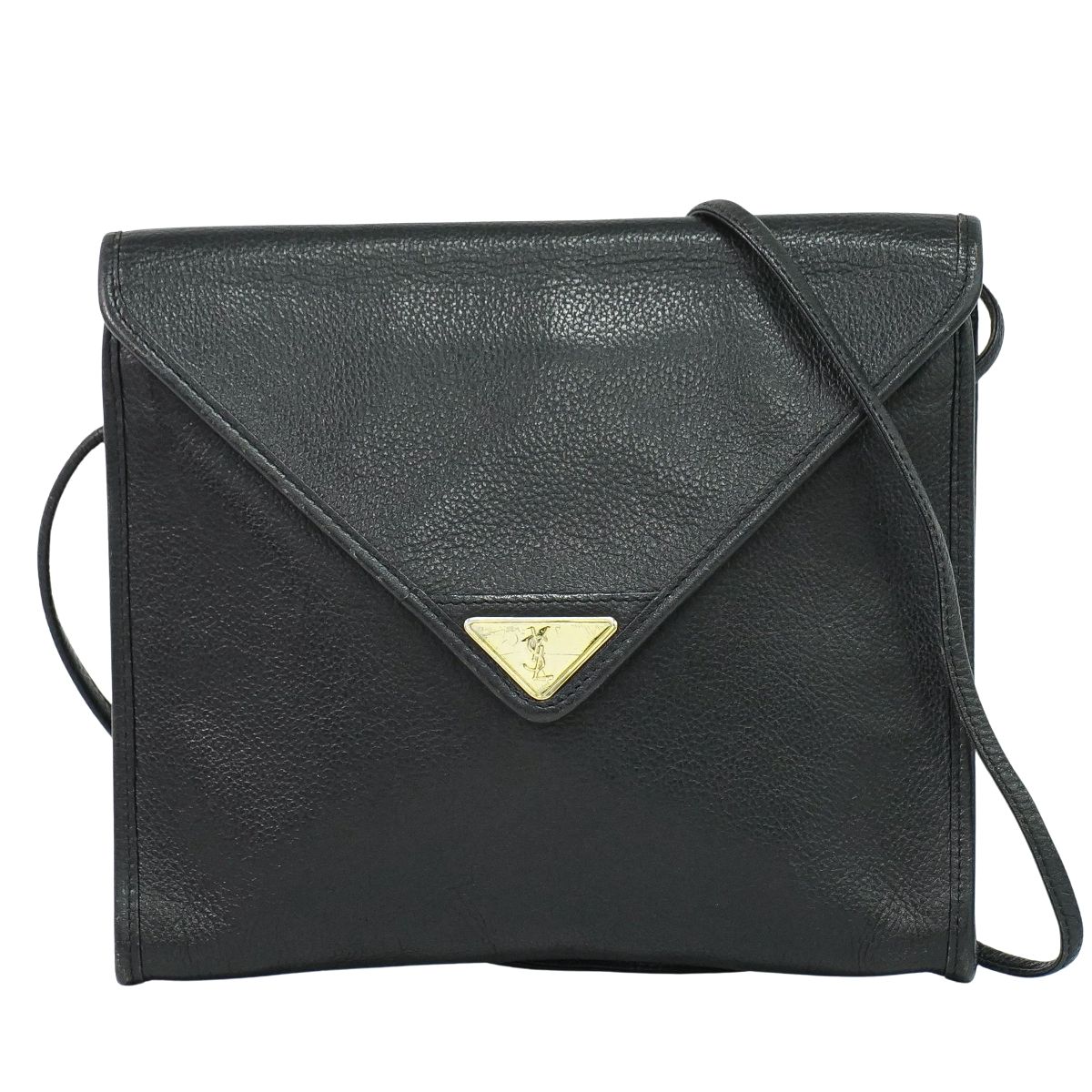本物 前日 サンローラン YVES SAINT LAURENT YSL なめし革 ショルダーバッグ ポシェット 黒いこと 御徒面子 中古・