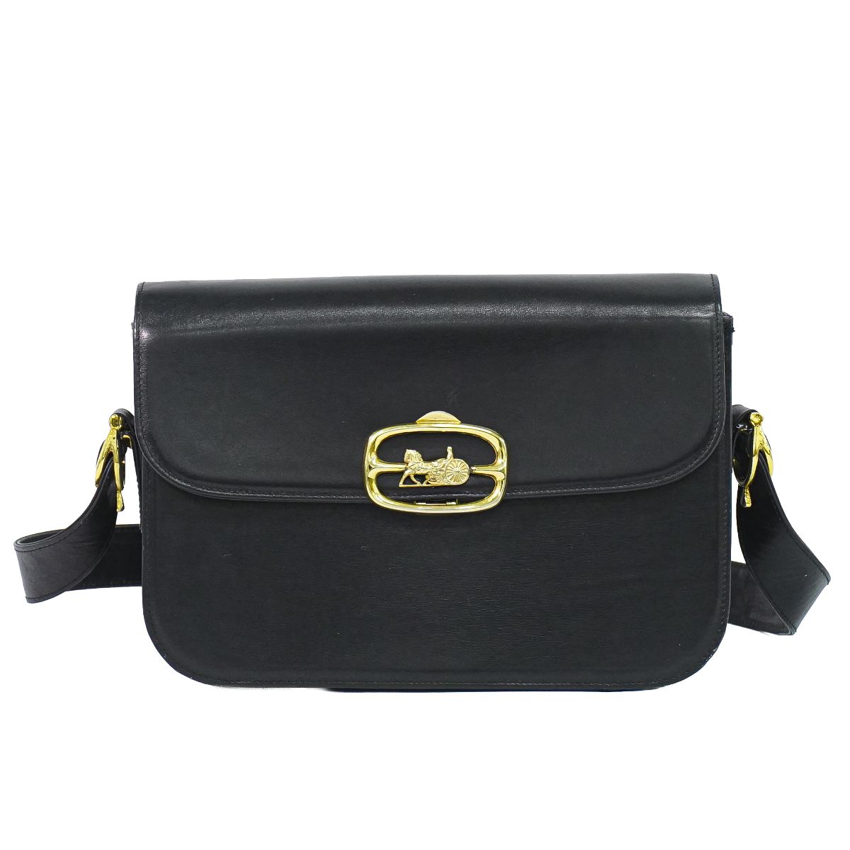 本物 セリーヌ CELINE 荷馬車金具 ショルダーバッグ なめし革 黒いこと 御徒面子 中古・