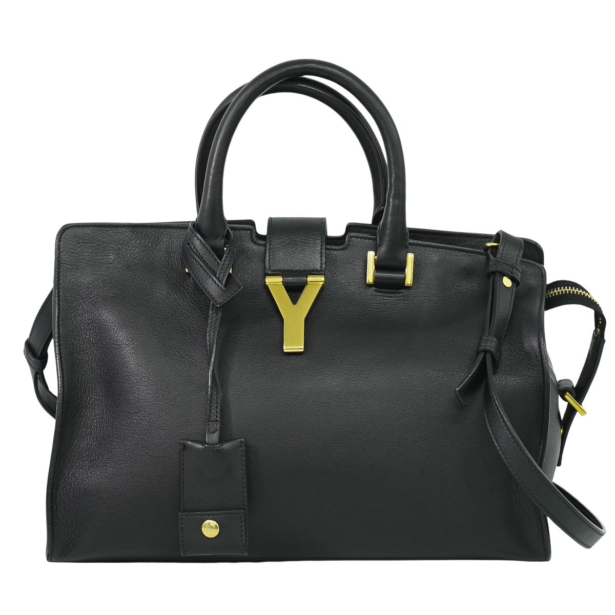 本物 サンローラン SAINT LAURENT プチカバス Yライン 2WAY ショルダーバッグ ハンドバッグ ポシェット レザー ブラック 311210 バッグ 中古・