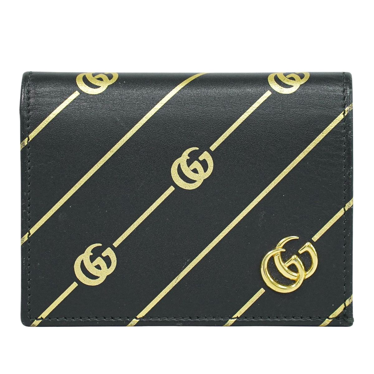 本物 グッチ GUCCI GGマーモント 二つ折り 折紙入れ コンパクトウォレット なめし革 黒いこと ゴールド 548071 紙入れ ウォレット 中古・