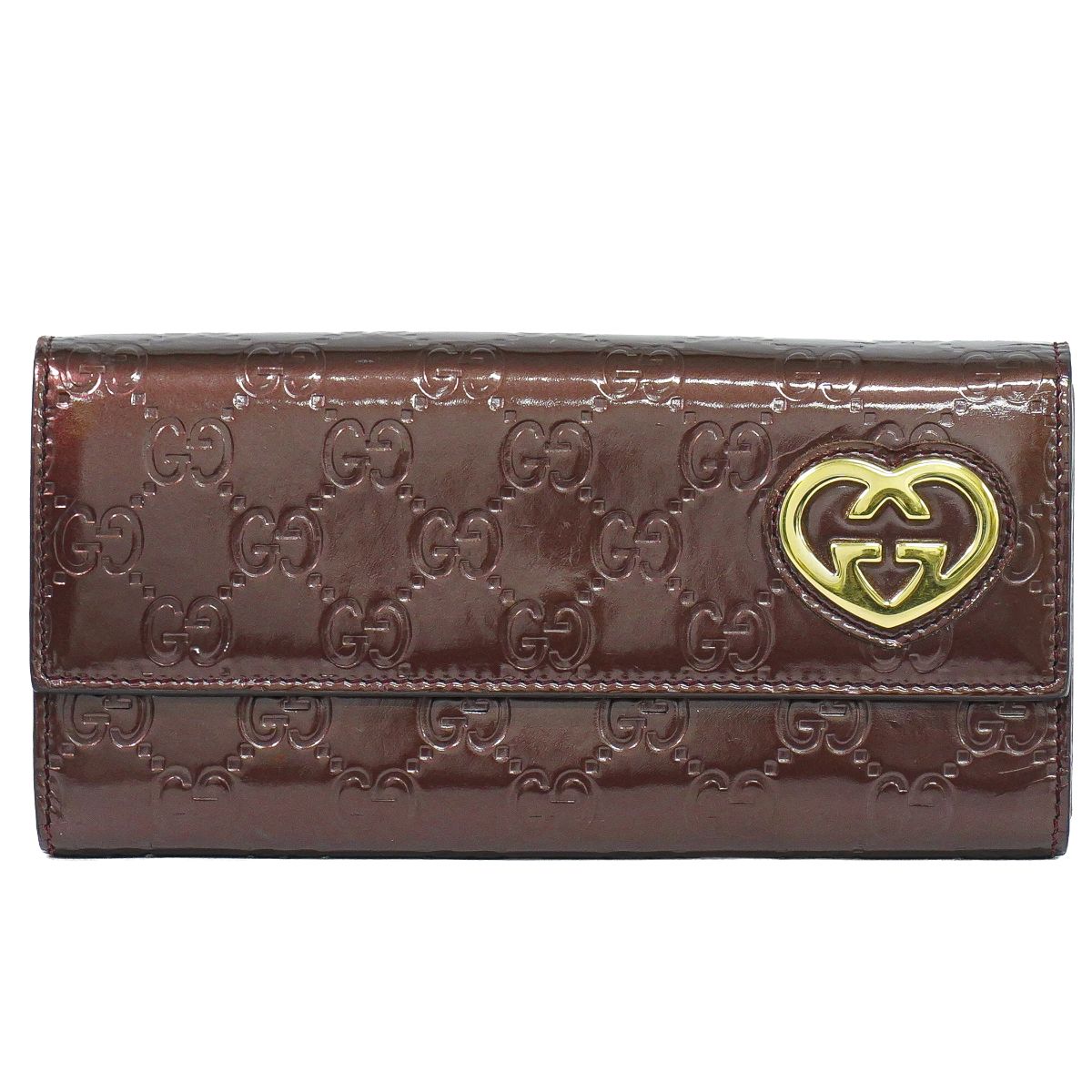 本物 グッチ GUCCI ラブリーハート グッチシマ レザー 長財布 ロングウォレット メタリックパープル 245728 財布 ウォレット 中古・