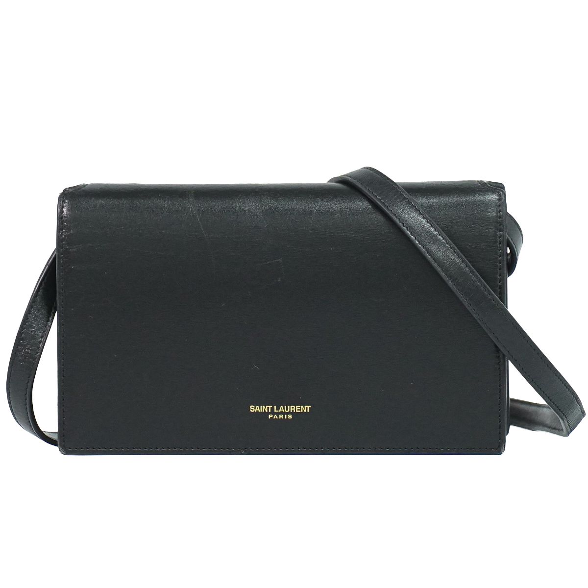 本物 サンローラン SAINT LAURENT なめし革 ショルダーバッグ ポシェット 黒いこと 御徒面子 中古・