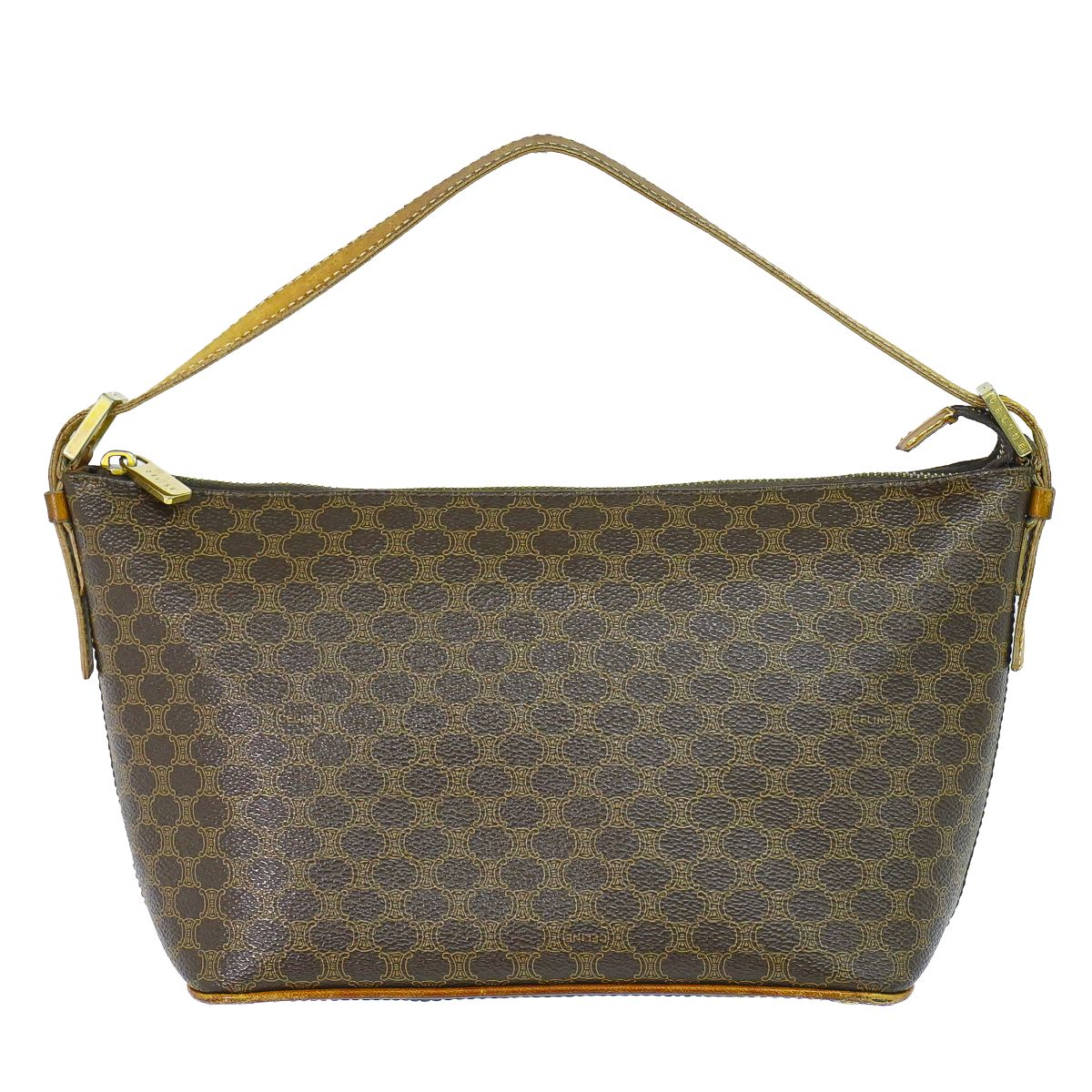 本物 セリーヌ CELINE マカダム ショルダーバッグ ハンドバック PVC 赤銅色 Macadam 御徒面子 中古・