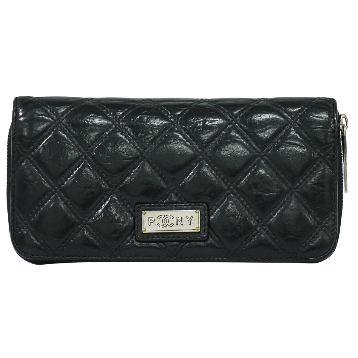 本物 CHANEL 光の都市 ニューヨーク州生産ライン マトラッセ ラウンドジッパー 長紙入れ ロングウォレット 子ヒツジ人はだ なめし革 黒いこと 紙入れ ウォレット 中古・