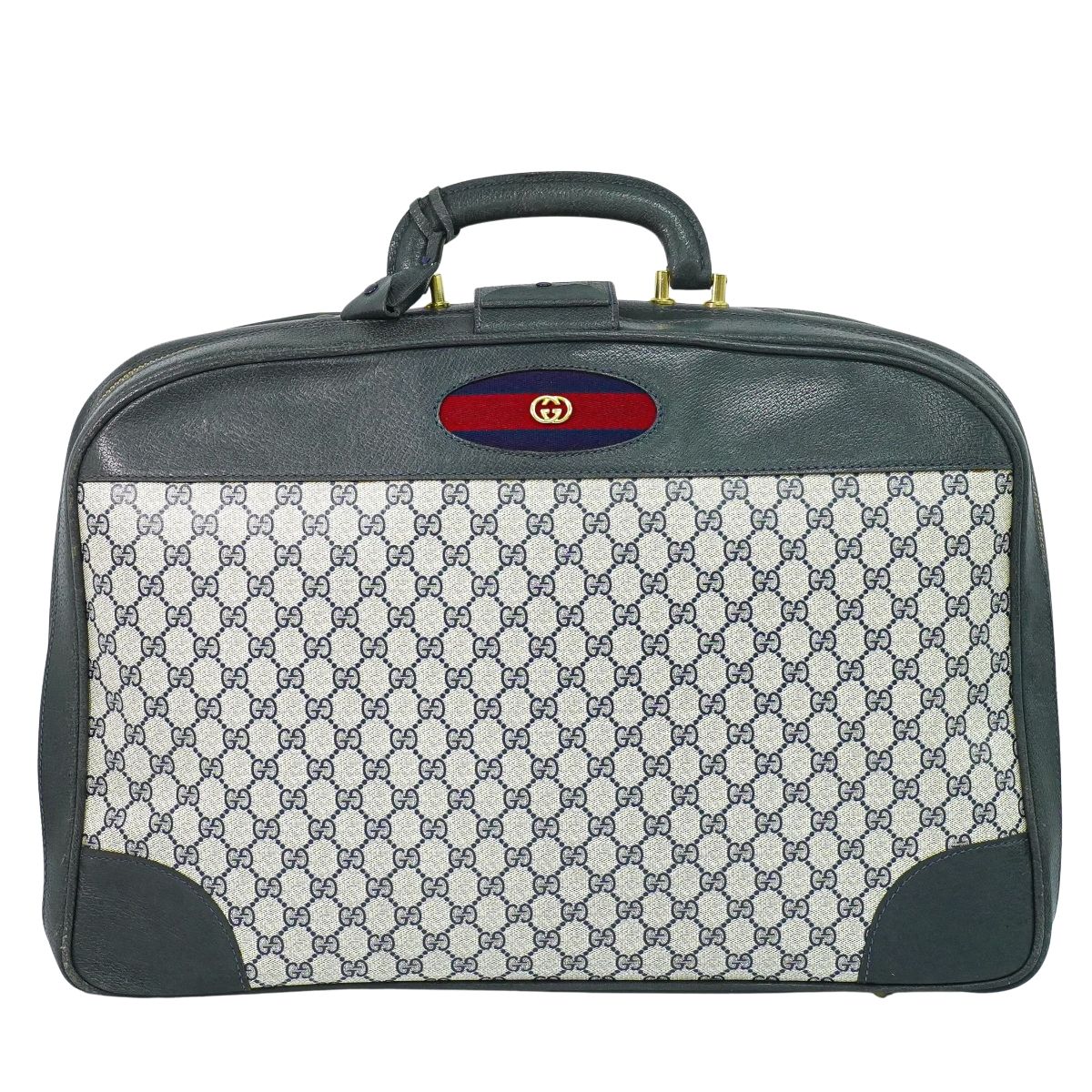 本物 グッチ GUCCI オールドグッチ シェリーライン スーツケース ハンドバッグ ネイビー Shelly Line バッグ 中古・｜BRAND BOX