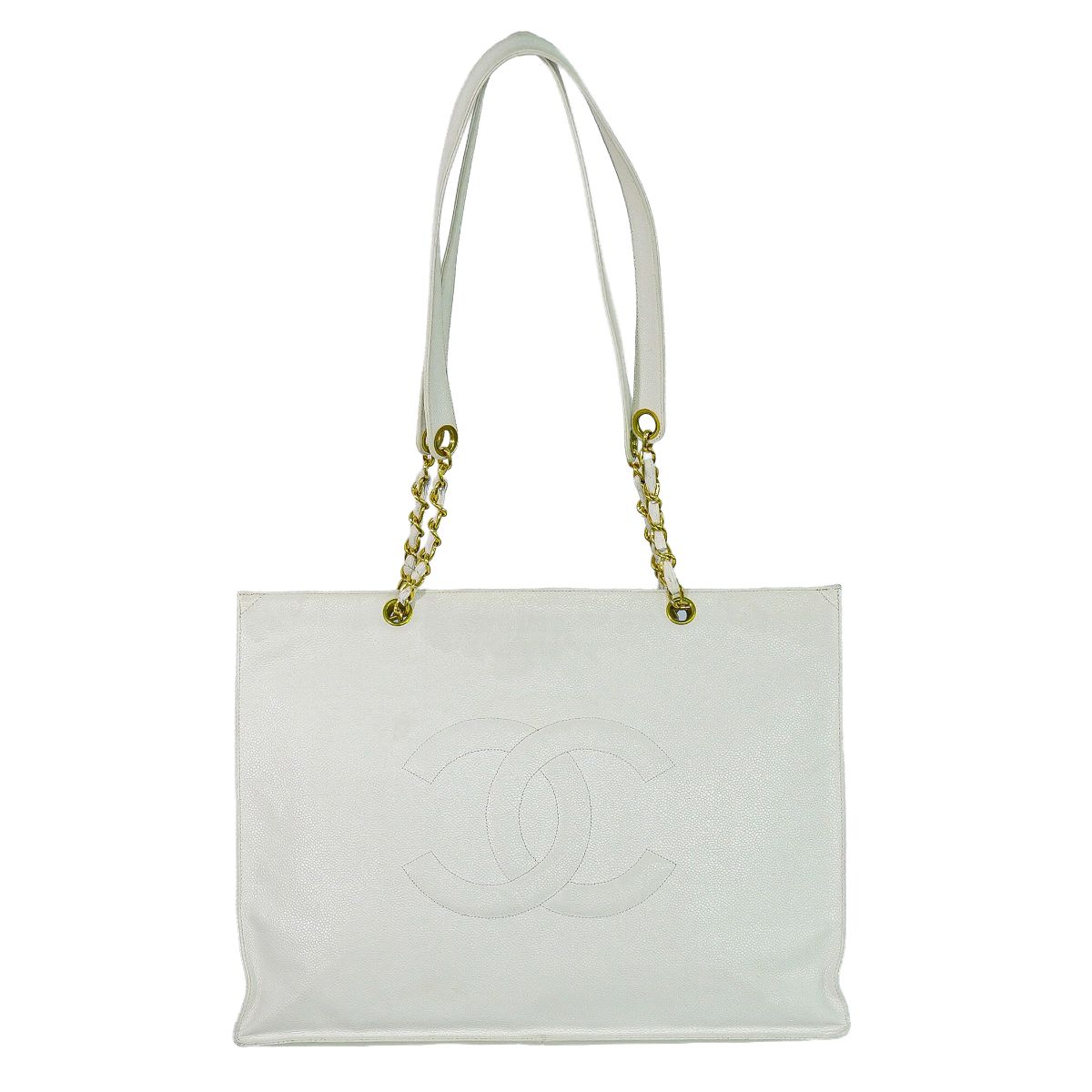 本物 シャネル CHANEL ココマーク ショルダーバッグ トートバッグ キャビア素はだ なめし革 白いこと Coco Mark 御徒面子 中古・