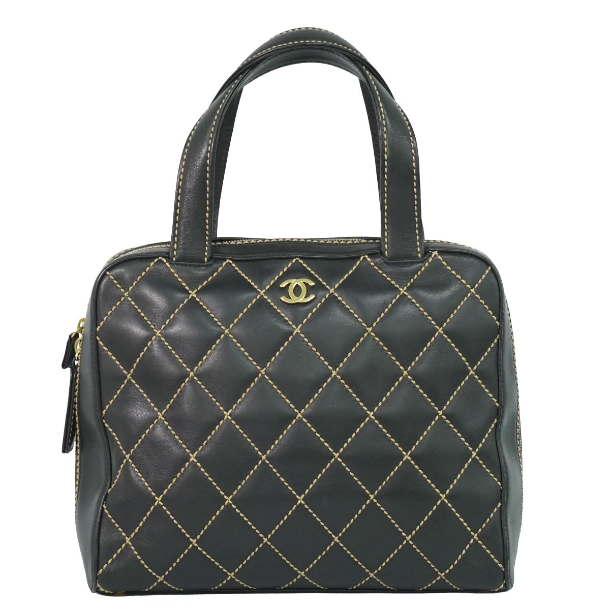 本物 シャネル CHANEL ワイルドステッチ ココマーク トートバッグ ハンドバック なめし革 黒いこと Wild Stitch 御徒面子 中古・