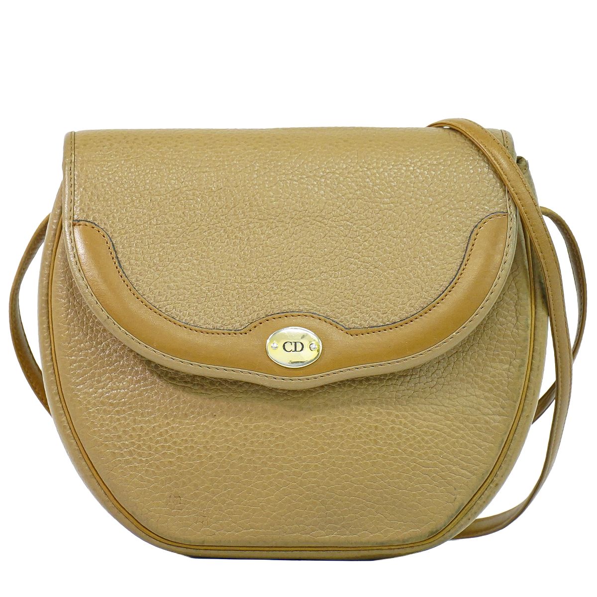 本物 クリスチャン クリスチャンディオール Christian Dior なめし革 ショルダーバッグ ポシェット ベージュ 御徒面子 中古・