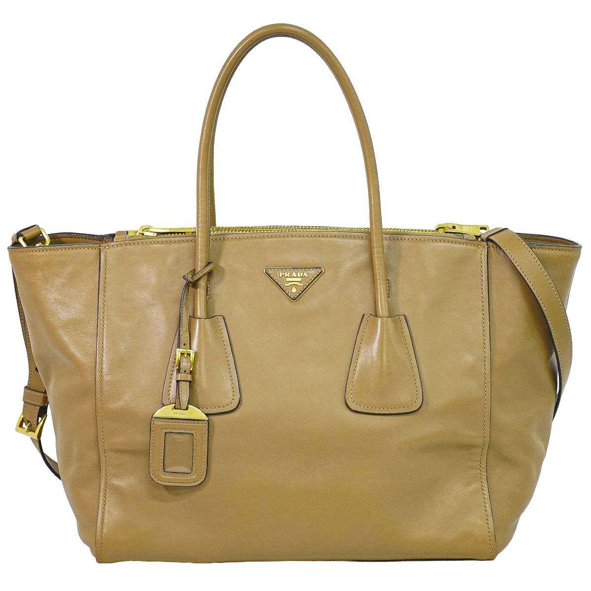 本物 プラダ PRADA レザー 2WAY ショルダーバッグ トートバッグ ハンドバッグ ブラウン バッグ 中古・｜BRAND BOX