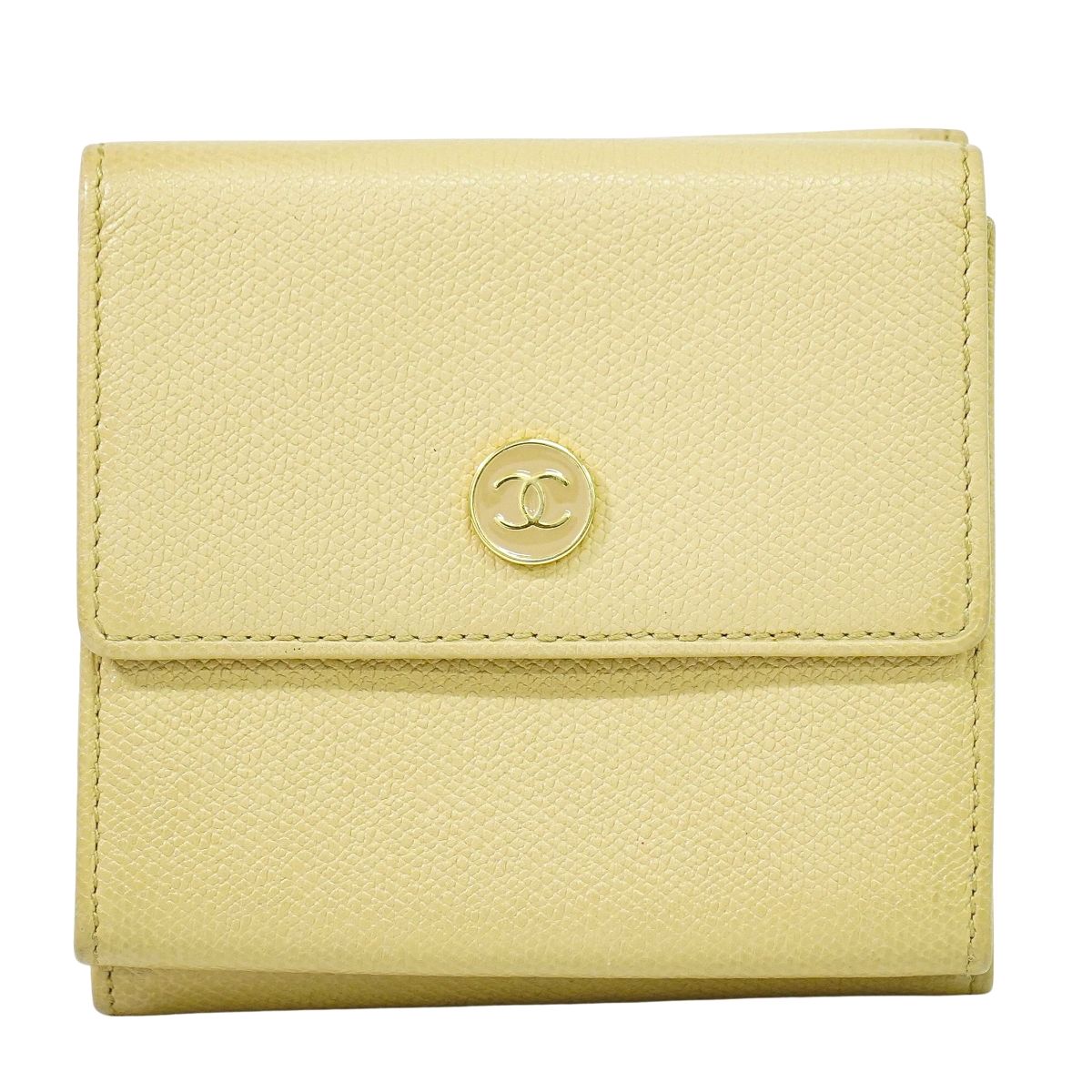 本物 シャネル CHANEL ココマーク ココボタン 三つ折り 折財布 コンパクトウォレット レザー ベージュ Coco Mark 財布 ウォレット 中古・